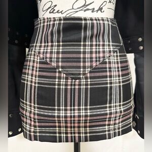 Rock Steady Clothing Pink Plaid Punk Mod Zip Off Mini Skirt BNWT Sz L